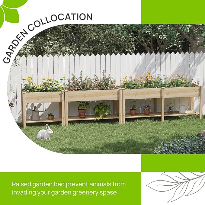 Raised Garden Bed with Legs Wooden Planter Box with Storage Shelf Elevated Wood Planter Box for Vegetables Flowers Herbs Garden Planter for Backyard Patio Balcony 72x24x30.7inch (Natural L)