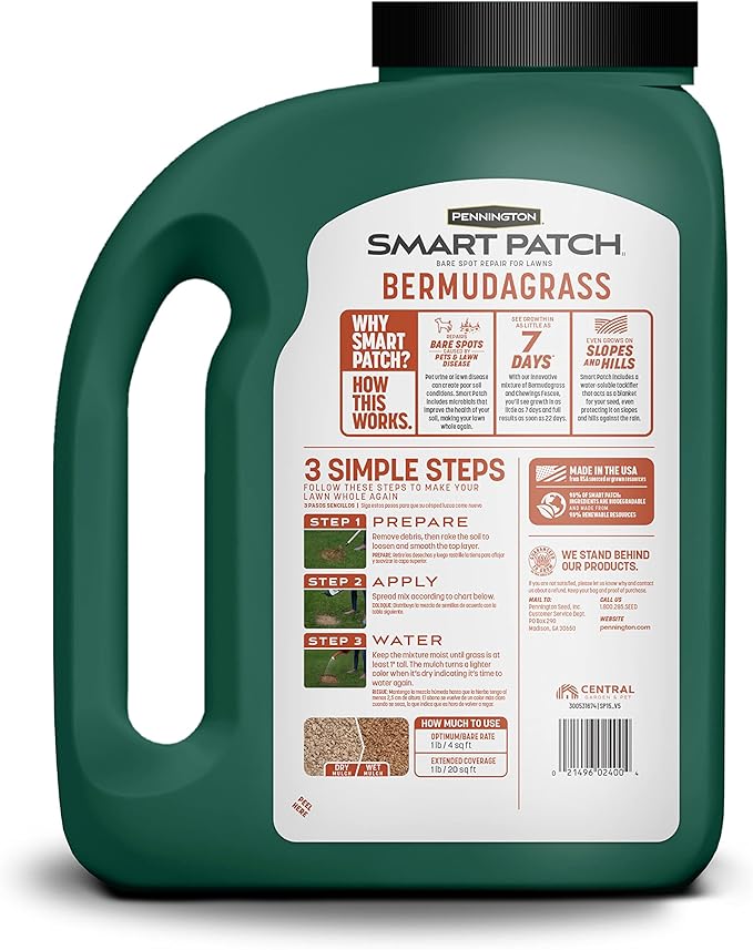 Pennington Smart Patch Bermudagrass 5lb 100 sq. ft. Grass Seed Bare Spot Repair with Mulch and Fertilizer