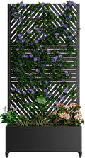 Metal Planter Box with Trellis &amp Wheels Outdoor Privacy Planters for Patio Mobile Raised Garden Bed with Trellis for Climbing Plants Balcony &amp Backyard (Black 3)