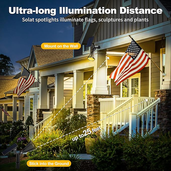 Solar Spot Lights Outdoor 4 Modes/8 Pack Solar Spotlights Waterproof 180° Adjustable Powered Landscape Lights Outdoor Solar Lights for Yard Garden Pathway Flag Tree Wall Statue Warm White