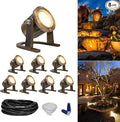 GKOLED 8Pack Solid Brass Underwater Light Low Voltage LED Pond Lights Submersible Fountain Lighting with 5W 2700K 410LM MR16 Bulb 9-15V AC/DC Outdoor Landscape Light IP68 Rated Pool Spotlights