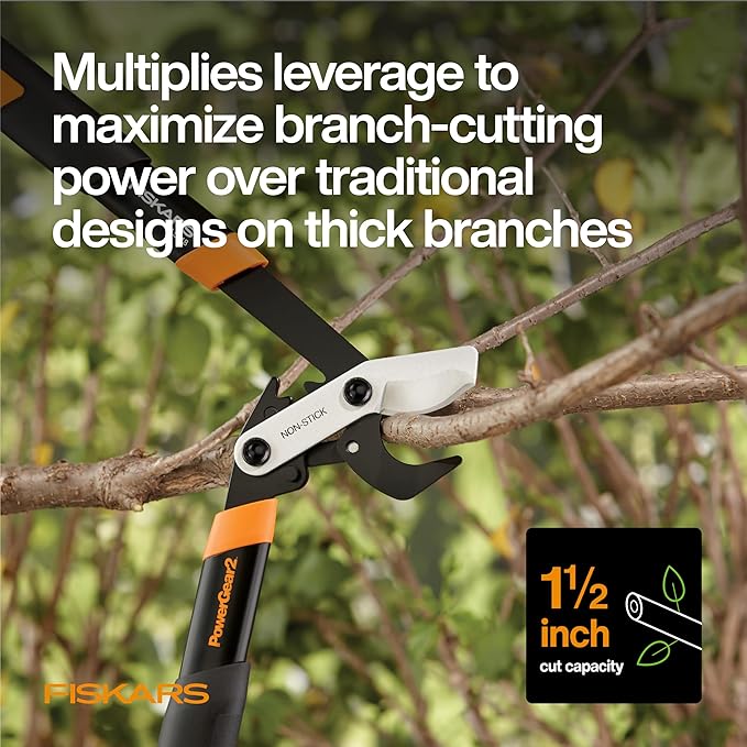 Fiskars 18-Inch Loppers for Tree Trimming Heavy Duty Sharp Bypass Steel Blade Tree Branch Cutter up to 1.5-Inch Diameter Cut Capacity PowerGear2 Technology Multiplies Power Hand Loppers