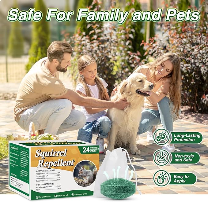 24 Pack Squirrel Repellent Balls - Peppermint Oil Squirrel Deterrent for Attic &amp Outdoor Squirrel Repeller for Car Engines Garden &amp Indoor Use