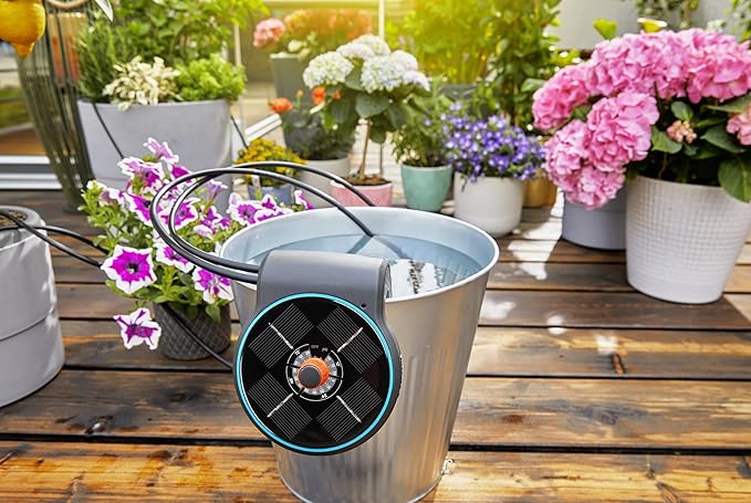 Gardena 13300-20 AquaBloom Solar-Powered Irrigation Pump/Timer Set: Water 20 Indoor/Outdoor Plants up to 13ft High All Year Long No Electricity/Water Connection Needed - Made in Germany