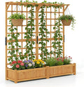 72” Planter Box with Trellis - Large Wooden Freestanding Garden Planter w/Hanging Roof 8 Drainage Holes &amp Lattice Panel - Raised Garden Bed with Trellis for Climbing Plants Flowers Vine