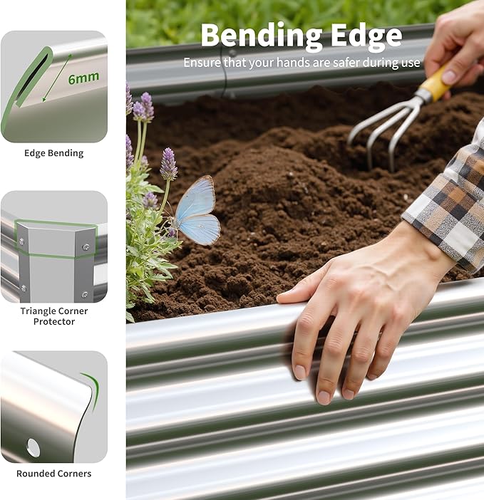 Galvanized Raised Garden BedOutdoor Planter Box Metal Patio Kit Planting Bed for Vegetables Flowers Herb (Galvanized 4x2x1ft-2p)
