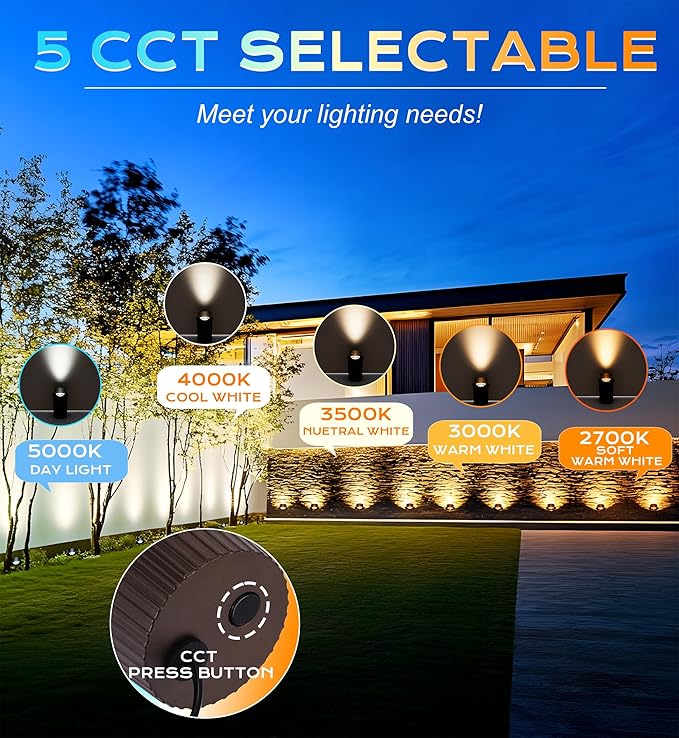 [6 Pack] CLOUDY BAY 9W Well Lights Landscape LED In Ground OutdoorShielded TopLow Voltage 12-24V AC/DCWaterproof Aluminum Uplights2700K/3000K/3500K/4000K/5000KBronze