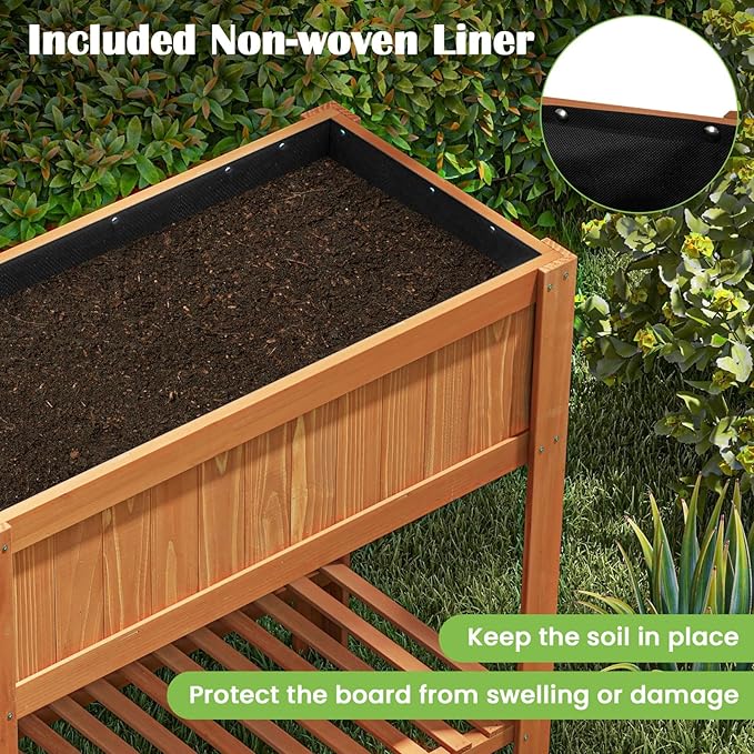 COSTWAY Raised Garden Bed Wood Planter Box with Storage Shelf and for Vegetables Flowers &amp Herbs 2-Tier Elevated Garden Planter Bed for Backyard Patio Balcony Greenhouse 39 x 20 x 39
