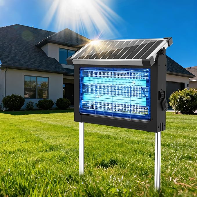 Solar Bug Zapper Outdoor Mosquito Zapper Waterproof Electric Fly Zapper Rechargeable Mosquito Killer Lamp with 10W Solar Panel 4500V Cordless Fly Trap for Backyard Patio Garden RV Camping