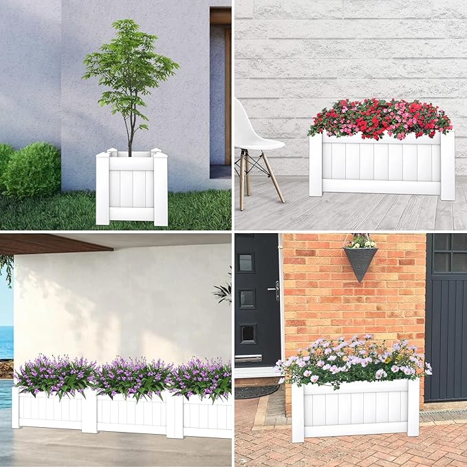 Windscreen4less 1 PC 43x20x20 Vinyl Raised Bed White Planter Box for Patio Balcony Deck Vegetables Herbs and Succulents Outdoor Indoor