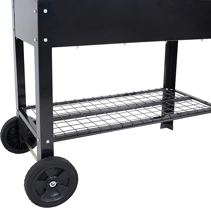 Sunnydaze 43-Inch Galvanized Steel Raised Garden Bed with Legs - Outdoor Elevated Planter Box with Wheels for Vegetables - Black