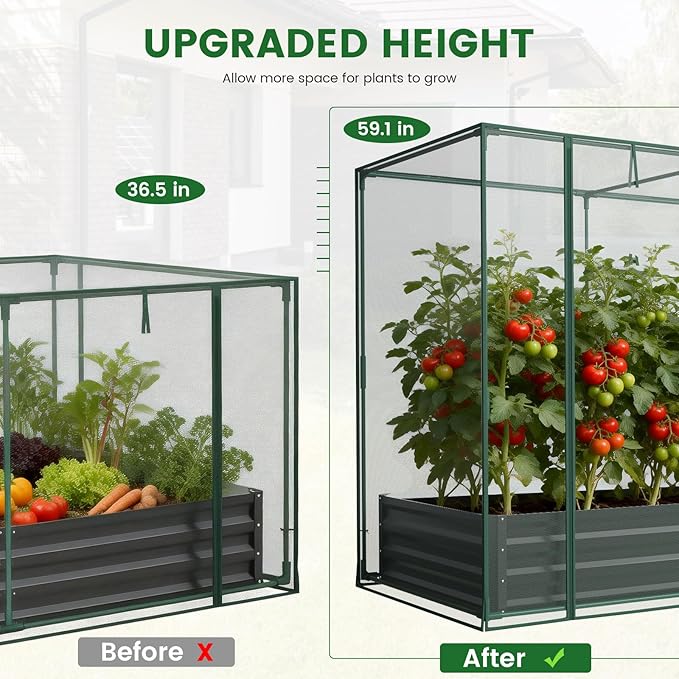 Galvanized Raised Garden Bed with Crop Cage Plant Protection Net Tent Kit for Garden Plant 82.7x43.3x 59 Plants Protection Tent Cage Metal Planter Box Bottomless Planting Vegetables Outdoor