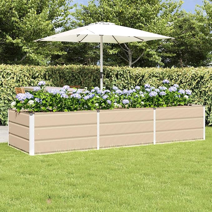 94.5 x 31.5 x 17.7 in Metal Raised Garden Bed Large Trough Planter for Vegetables Herbs &amp Flowers Modern Ivory Steel Planter Box for Patio Terrace or Indoor Décor