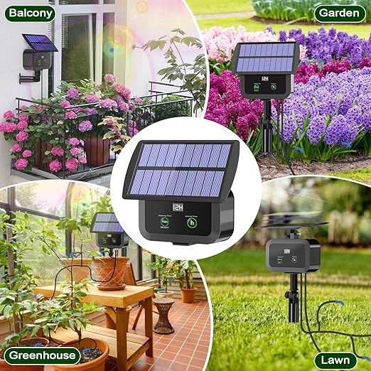 LCD Display Solar Drip Irrigation System Kit 30 Working Modes &amp 10 Watering Interval Solar Powered Drip Irrigation Kit Supports 15 Potted Plants 2200mAh Automatic Watering System for Garden