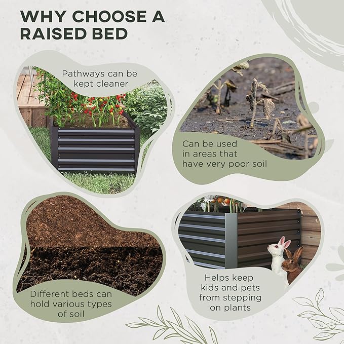 Outsunny Galvanized Raised Garden Bed Kit with Reinforcing Bars Large and Tall Metal Planter Box for Vegetables Flowers and Herbs 6' x 3' x 2' Dark Gray