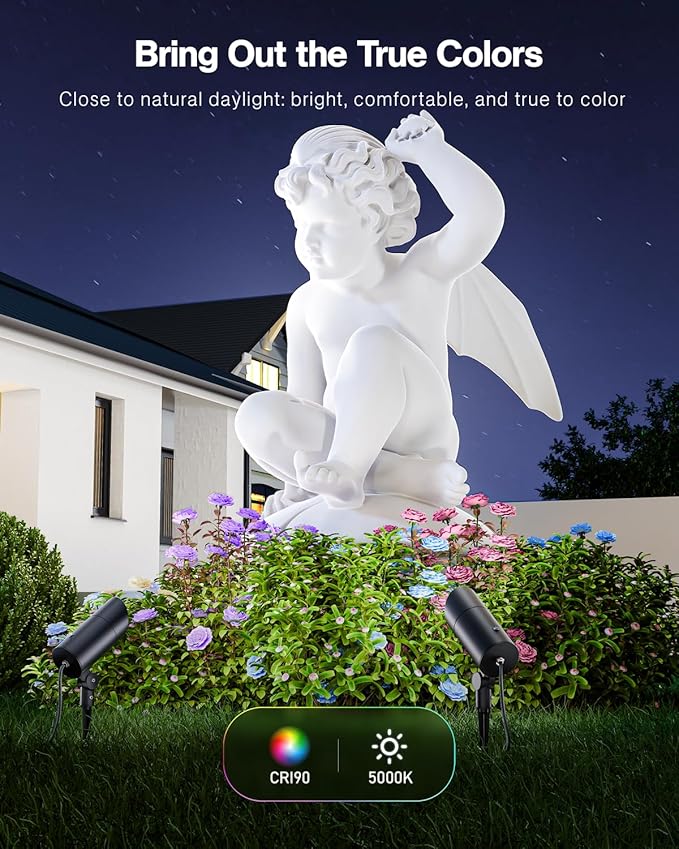 HIBOITEC 30W Spot Lights Outdoor Dusk to Dawn 120V Plug in Flag Pole Light 3000LM 5000K LED Waterproof Landscape Spotlight for Yard Garden Tree Statue 5.9 FT Cord with Plug