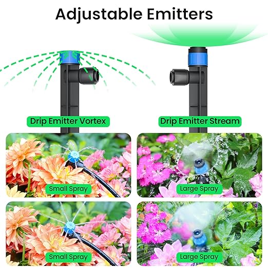MIXC Drip Irrigation SystemQuick Connector Garden Watering System Automatic Sprinkler System Kit for Lawn Raised Bed Greenhouse Plant Watering System (16FT Main Tube+ 79FT 1/4'' Tube)