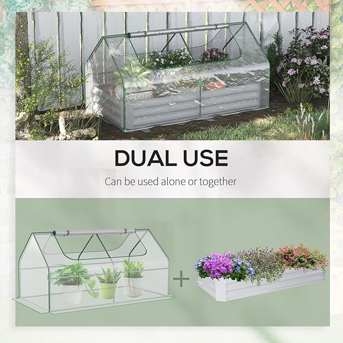 6' x 3' Galvanized Raised Garden Bed with Mini PVC Greenhouse Cover