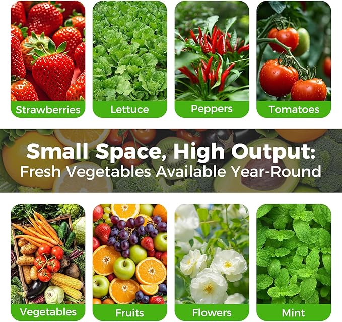 Hydroponic Grow Tower 12 Tiers 60 Holes 6.6Gal Indoor Vertical Garden System with Water Pump Automatic Water Circulation - Garden Hydroponic Growing Kit for Leafy Vegetables Herbs Strawberries