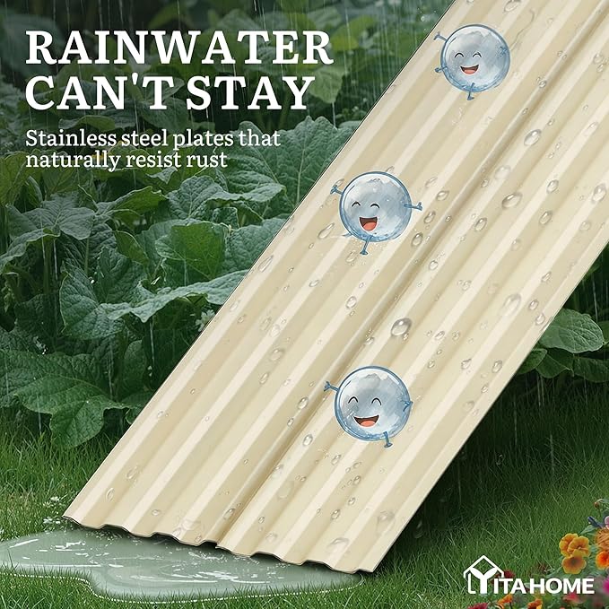 YITAHOME 8x4x2ft Large Raised Garden Bed Kit Galvanized Metal Planter Box with Gloves Support Rod &amp Safety Rubber Outdoor Above Ground Planters for Plants Vegetables Flowers Cream Yellow