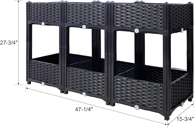 Raised Garden Beds Planter Raised Beds Elevated Planter Garden Box with Drainage Plug Raised Garden Beds for VegetableFlowerHerb Outdoor Standing Planter Beds Gardening Kit47.2x15.7x27.7Black