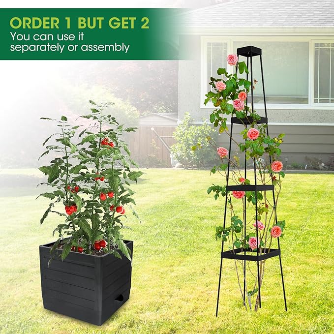 MQFORU 2Pack Raised Garden Bed Planter Boxes with Trellis 57 Self-Watering Tomato Planter Boxes with Trellis for Climbing Vegetable and Plants Tomato Cage for Indoor Outdoor Use