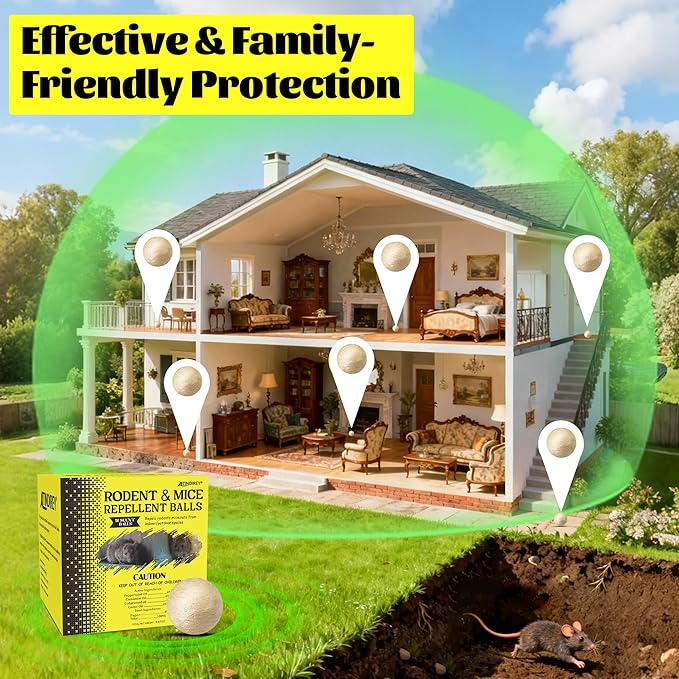 Rodent &amp Mice Repellent 12 PCSMouse Repellent Balls for Longer Lasting Scent | Indoor Outdoor Car Engine Protection | Mice Rat Deterrent for Home Garage Attic | Pet &amp Kid Safe