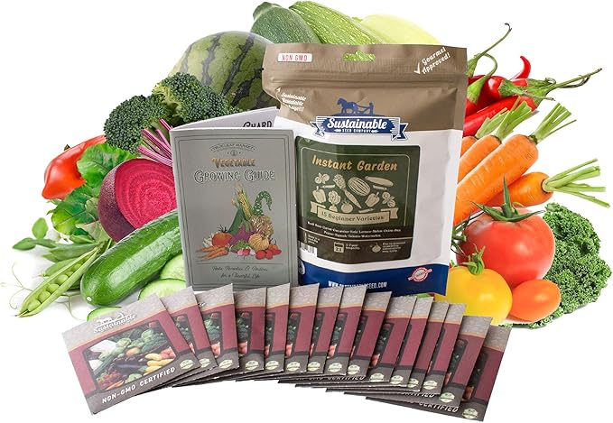 Instant Garden Heirloom Vegetable Seed Collection 15 Variety Non GMO Heirloom Garden Vegetable Herb Seeds - Tomato Pepper Lettuce Carrot Kale Basil &amp More