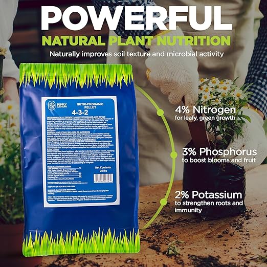 Supply Solutions 4-3-2 Nutri-Proganic Pellets Fertilizer - Ideal for Vegetable Garden Fruit trees and House Plants - All Purpose Chicken Manure Fertilizer for Indoor and Outdoor Variety of Food Crops