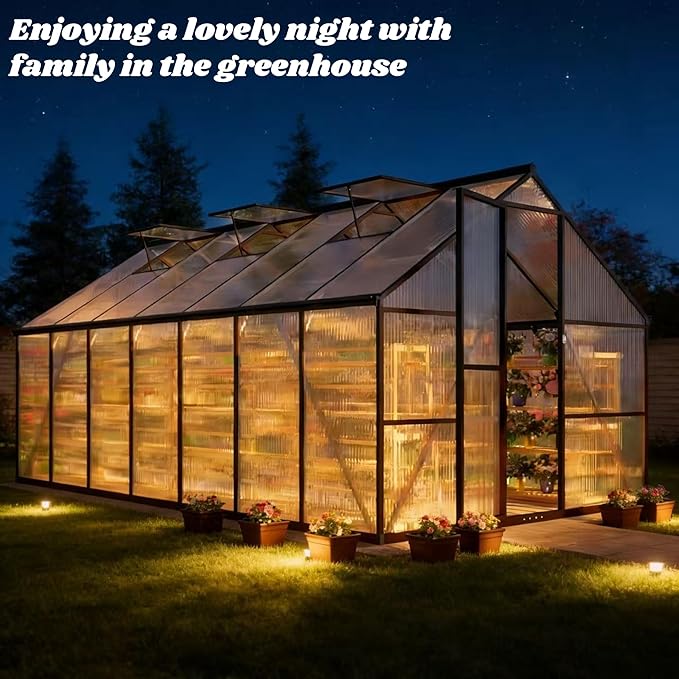8 x 14 FT Greenhouse for Outdoors Polycarbonate Greenhouse with Quick Setup Structure and Roof Vent Aluminum Large Walk-in Green House for Outside Garden Backyard Dark Gray