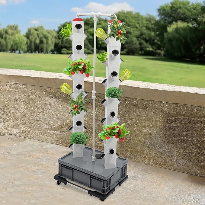 56-Plant Hydroponic Growing Tower with Timer 4-Tier Vertical Garden System with 110V Water Pump &amp Wheels Space-Saving Indoor Grow Shelf for Herb/Vegetable Planter