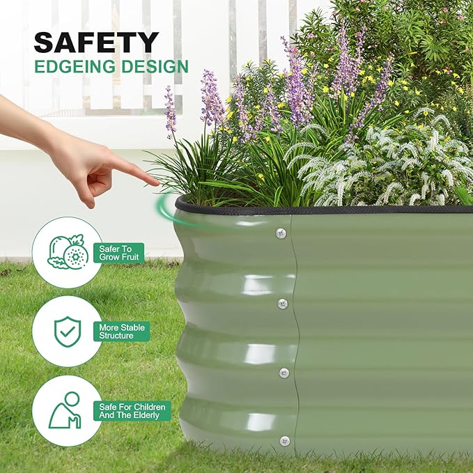 1MORE Raised Garden Bed -5X3X1 Galvanized Planter Box for Outdoor Gardening4 in 1 Modular Raised Bed Kit with Protective Tape Gloves for HerbIdeal for Vegetables and Plants.Green-2Pcak