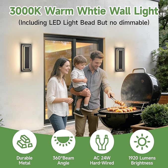 2-Tier Outdoor Front Porch Light FixturesModern Black Outdoor Wall Sconce15.7 in Waterproof Led Exterior Lights Outside Wall Lights for HouseGarage Patio with 24W 3000K Warm White 1 Pack
