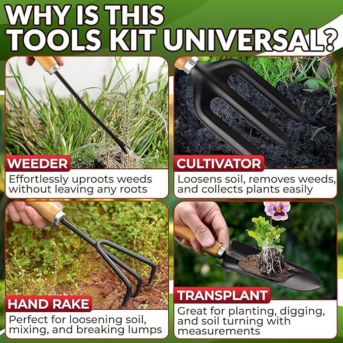 10 Pcs Gardening Tool Set for Women – All-in-One Garden Tools Set with Handy Tote Bag Ergonomic Design &amp Rust-Resistant Steel – Gardening Tools for Women for Easy Garden Care &amp Gifts for Plan