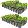 Land Guard 2 Pack 8×4×1ft Galvanized Metal Raised Garden Bed Metal Planter Kit Box Outdoor for Deep-Rooted Vegetables Flowers Green and Herbs (Mid-Grey)