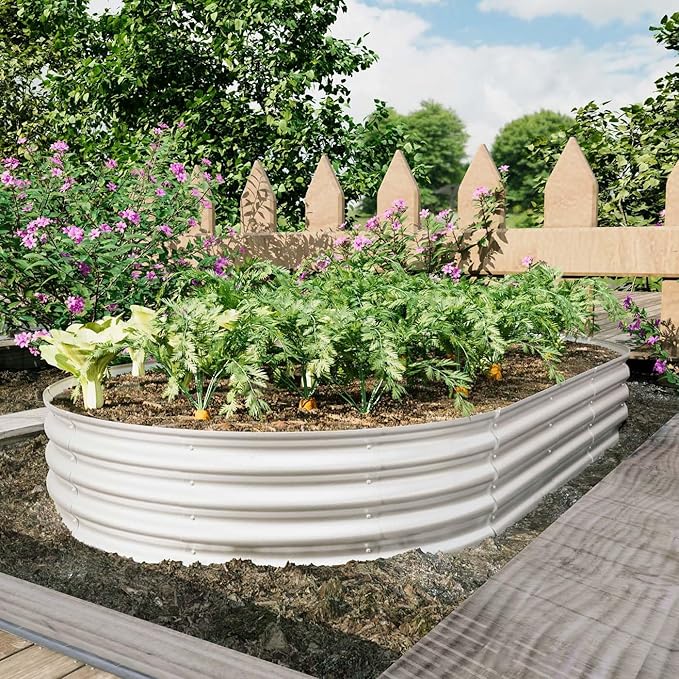8x4x1ft Heavy Duty Metal Raised Garde Bed Kit Oval Large Metal Planter Boxes for Vegetables/Herbs/Flowers Galvanized Planter Raised Garden Beds for Outdoor with Reinforced Edges (2Pcs 8x4x1ft)