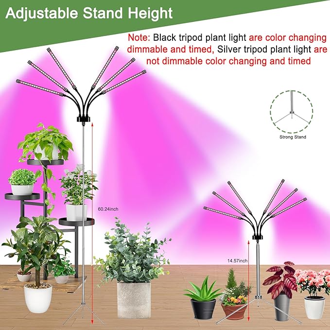 Grow Lights for Indoor Plants LED Grow Light Stand Red White Full Spectrum Plant Lamp with Adjustable Tripod Gooseneck Suitable for Flowers Vegetables (Type B)