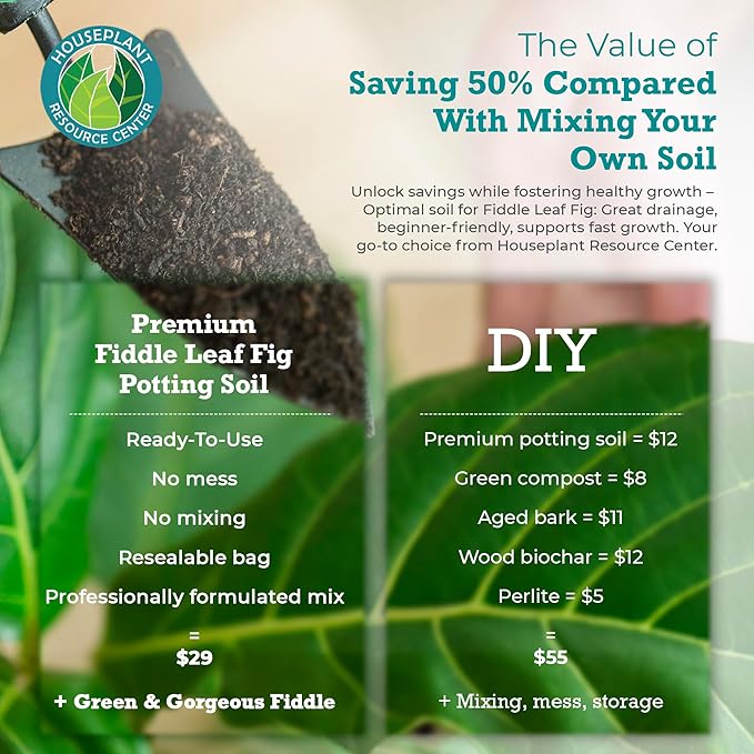 100% Organic Fiddle Leaf Fig Soil – Optimally-Draining Potting Mix for Healthy Roots Fewer Brown Spots &amp Faster Growth | Enriched with Biochar &amp Bark | Made in USA | Large 7.5L Bag