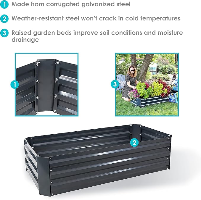 Sunnydaze 48-Inch Galvanized Steel Raised Garden Beds - Rectangle Planter for Vegetables and Flowers - Dark Gray - Set of 2