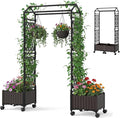 BECOMFORT Planter Box with Trellis 64”H Self-Watering Tomato Planter w/Wheels Hanging Roof &amp Drainage Holes Outdoor Indoor Raised Garden Bed for Climbing Vines Perfect for Patio Lawn &amp Ba