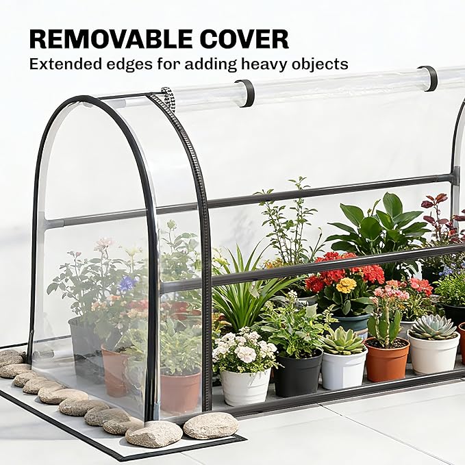 Outsunny Raised Garden Bed with Flip-Up Greenhouse Cover Metal Elevated Garden Bed with Legs and Drainage Hole Outdoor Raised Planter Box for Vegetables Herbs Flowers 39.4 x 19.3 x 53.5 Black