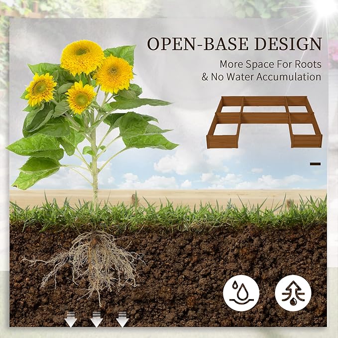 Outsunny 7.5x7.5ft DIY Raised Garden Bed Large Wooden Planter Box with 5 Compartments for Outdoor Plants Vegetables Flowers Herbs Easy Assembly Brown