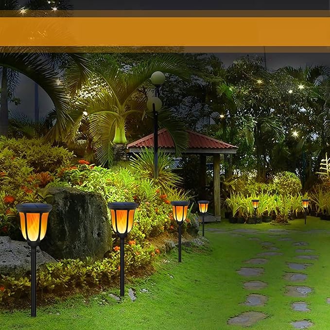 Solar Landscape Spotlight Motion Sensor Outdoor Lights Solar Torch Light with Flashing Flame Waterproof for Porch Garden Patio Yard Garage Pathway Automatic Switch2 PCS