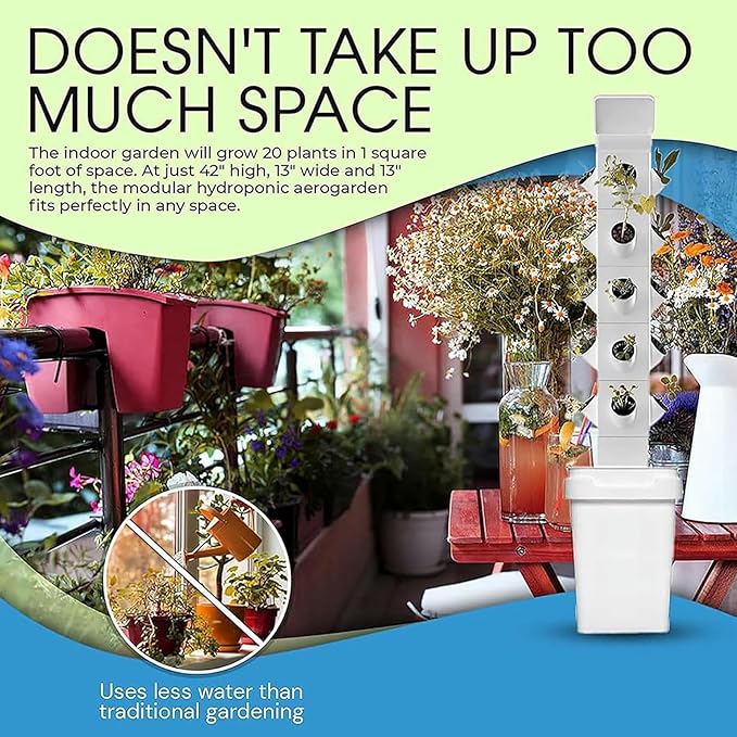 Hydroponics Growing System 24 Pods Vertical Hydroponics Tower Smart Garden Planter Germination Kit Aeroponics Growing Kit with Hydrating Pump Adapter Net Pots Timer for HerbsVe