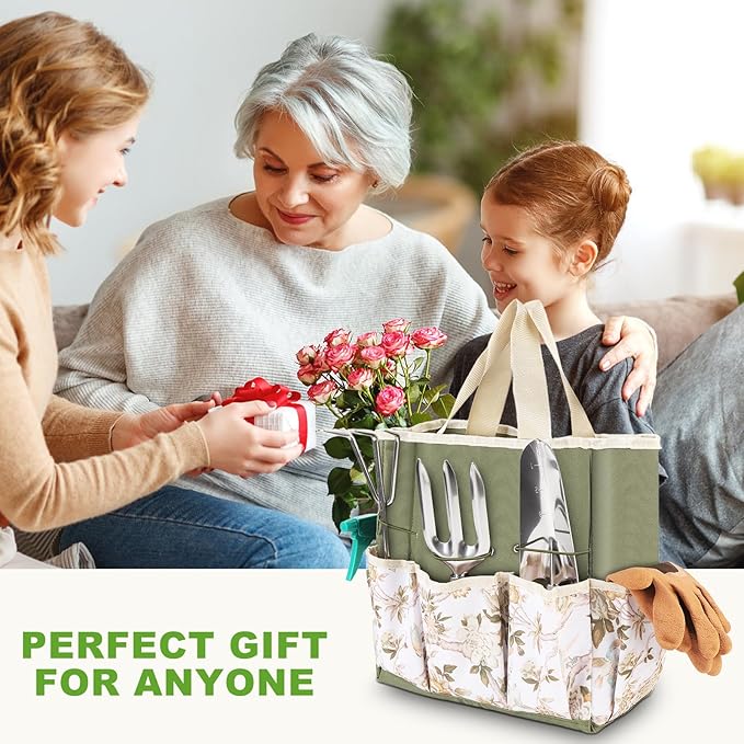 Gardening Tools 9 Piece Heavy Duty Rust-Proof Gardening Tool Set with Storage Bag and Anti-Slip Rubber Gloves Ideal Gardening Gifts for Mothers and Women