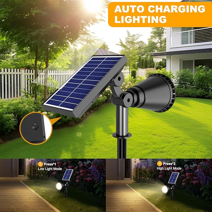 Solar Spotlight Outdoor Waterproof 36 LED Outdoor Solar Lights with 2200mAh 2-in-1 Wall or Ground Solar Flood Lights for Yard Garden Pathway Auto On/Off Landscape Lighting- 4 Pack (Warm White)