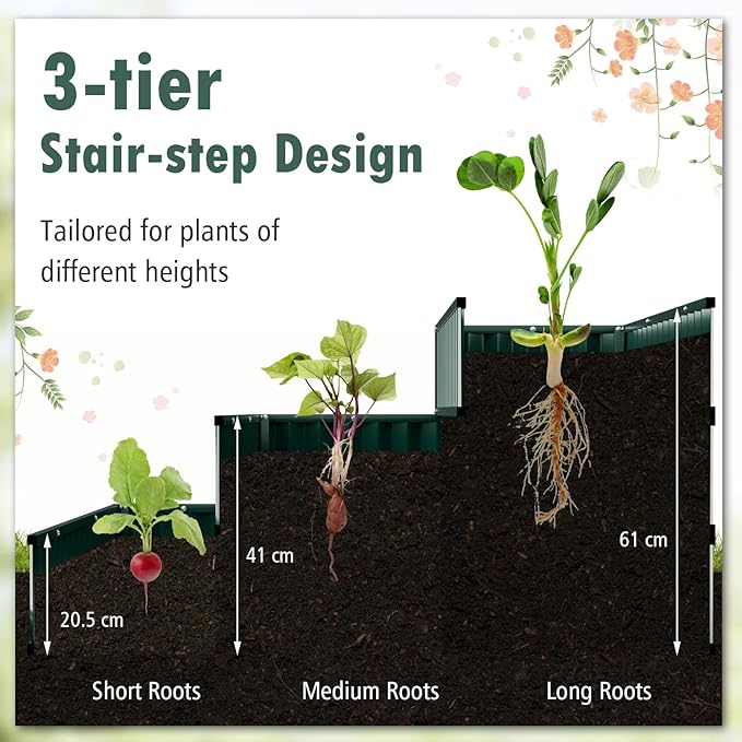 HAPPYGRILL 3-Tier Raised Garden Bed Galvanized Elevated Garden Bed w/Open-Ended Base for Deep Rooted Plants Vegetables Flowers Modular Assembly Outdoor Planter Box for Patio Backyard (2 Green)