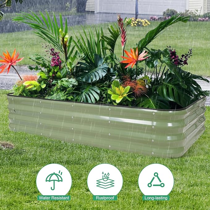 1MORE Raised Garden Bed -5X3X1 Galvanized Planter Box for Outdoor Gardening4 in 1 Modular Raised Bed Kit with Protective Tape Gloves for HerbIdeal for Vegetables and Plants.Green-2Pcak