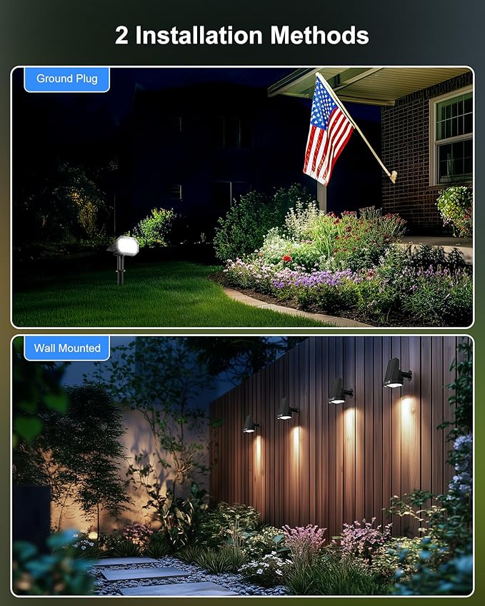 Brightown 4Pack Solar Spot Lights Outdoor with 58 LED &amp 1800mAh IP67 Solar Lights Outdoor Waterproof with 3 Light Modes 2-in-1 Dual Use Outdoor Solar Lights for Yard Garden and Pathway (Cool Wh