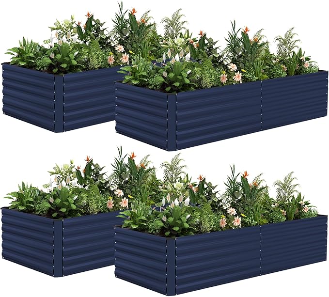 8x4x2 ft Outdoor Raised Garden Bed Large Metal Planter Raised Beds Planters for Outdoor Plants for Vegetables Flowers Herbs Fruits and Succulents.(4 PcsBlue)